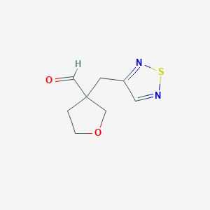 molecular formula C8H10N2O2S B13272578 3-(1,2,5-Thiadiazol-3-ylmethyl)oxolane-3-carbaldehyde 