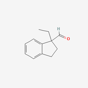 molecular formula C12H14O B13272878 1-Ethyl-2,3-dihydro-1H-indene-1-carbaldehyde 