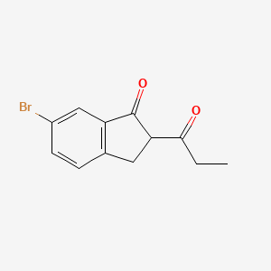 molecular formula C12H11BrO2 B13272893 6-Bromo-2-propanoyl-2,3-dihydro-1H-inden-1-one 