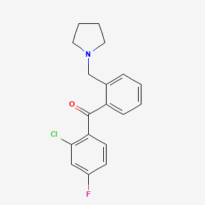molecular formula C18H17ClFNO B1327295 2-Chloro-4-fluoro-2'-pyrrolidinomethyl benzophenone CAS No. 898774-87-3