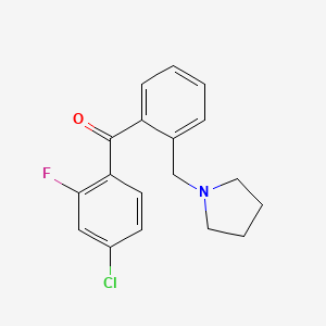 molecular formula C18H17ClFNO B1327297 4-Chloro-2-fluoro-2'-pyrrolidinomethyl benzophenone CAS No. 898774-91-9