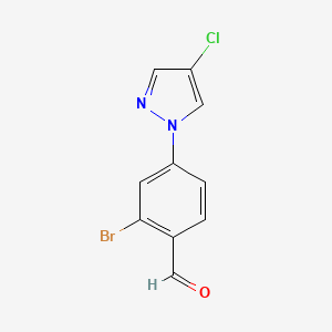 molecular formula C10H6BrClN2O B13273141 2-Bromo-4-(4-chloro-1H-pyrazol-1-yl)benzaldehyde 