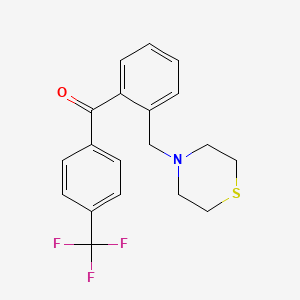 molecular formula C19H18F3NOS B1327341 2-Thiomorpholinomethyl-4'-trifluoromethylbenzophenone CAS No. 898782-11-1