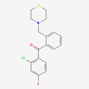 molecular formula C18H17ClFNOS B1327343 2-Chloro-4-fluoro-2'-thiomorpholinomethyl benzophenone CAS No. 898782-17-7