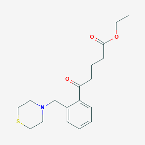 molecular formula C18H25NO3S B1327349 Ethyl 5-oxo-5-[2-(thiomorpholinomethyl)phenyl]valerate CAS No. 898782-62-2