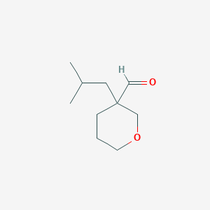 molecular formula C10H18O2 B13273556 3-(2-Methylpropyl)oxane-3-carbaldehyde 