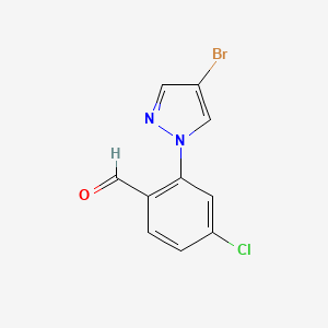 molecular formula C10H6BrClN2O B13273882 2-(4-Bromo-1H-pyrazol-1-yl)-4-chlorobenzaldehyde 