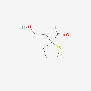 molecular formula C7H12O2S B13274061 2-(2-Hydroxyethyl)thiolane-2-carbaldehyde 