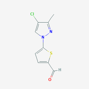 molecular formula C9H7ClN2OS B13274171 5-(4-Chloro-3-methyl-1H-pyrazol-1-YL)thiophene-2-carbaldehyde 