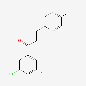 molecular formula C16H14ClFO B1327447 3'-氯-5'-氟-3-(4-甲基苯基)丙基苯酮 CAS No. 898769-13-6