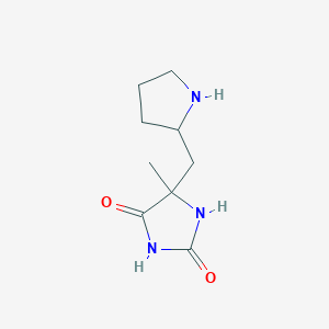 molecular formula C9H15N3O2 B13274805 5-Methyl-5-(pyrrolidin-2-ylmethyl)imidazolidine-2,4-dione 