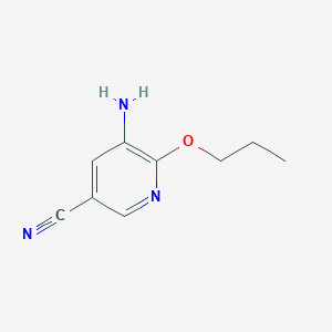 molecular formula C9H11N3O B13275165 5-Amino-6-propoxypyridine-3-carbonitrile 