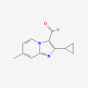 molecular formula C12H12N2O B13275464 2-Cyclopropyl-7-methylimidazo[1,2-A]pyridine-3-carbaldehyde 