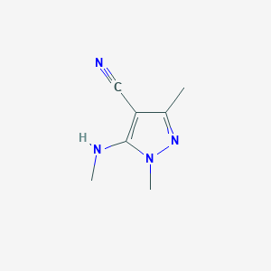 molecular formula C7H10N4 B13275496 1,3-Dimethyl-5-(methylamino)-1H-pyrazole-4-carbonitrile 