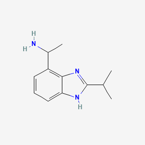 molecular formula C12H17N3 B13275539 1-[2-(Propan-2-YL)-1H-1,3-benzodiazol-4-YL]ethan-1-amine 