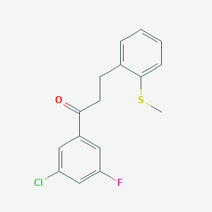 molecular formula C16H14ClFOS B1327554 3'-氯-5'-氟-3-(2-硫代甲基苯基)丙基苯甲酮 CAS No. 898780-37-5