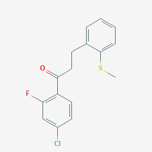 molecular formula C16H14ClFOS B1327555 4'-氯-2'-氟-3-(2-硫代甲基苯基)丙基苯甲酮 CAS No. 898780-40-0