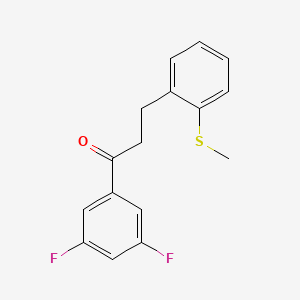 molecular formula C16H14F2OS B1327558 3',5'-二氟-3-(2-硫代甲苯基)丙基苯酮 CAS No. 898780-61-5