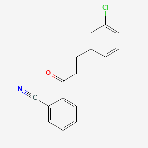 molecular formula C16H12ClNO B1327563 3-(3-氯苯基)-2'-氰基丙基苯甲酮 CAS No. 898762-29-3