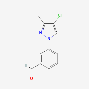 molecular formula C11H9ClN2O B13275848 3-(4-Chloro-3-methyl-1H-pyrazol-1-YL)benzaldehyde 