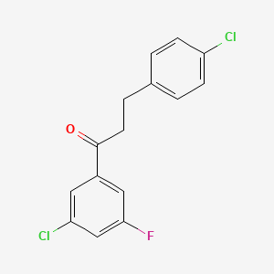 molecular formula C15H11Cl2FO B1327591 3'-氯-3-(4-氯苯基)-5'-氟丙酮 CAS No. 898788-35-7