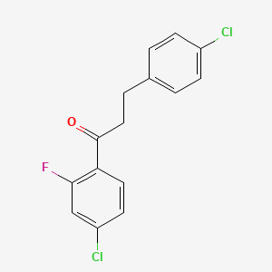 molecular formula C15H11Cl2FO B1327592 4'-氯-3-(4-氯苯基)-2'-氟丙基苯酮 CAS No. 898788-37-9