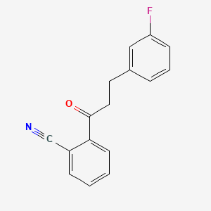 molecular formula C16H12FNO B1327604 2'-氰基-3-(3-氟苯基)丙酮 CAS No. 898788-79-9