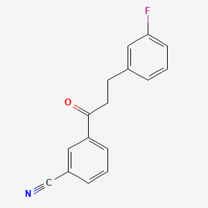 molecular formula C16H12FNO B1327605 3'-氰基-3-(3-氟苯基)丙基苯酮 CAS No. 898788-82-4