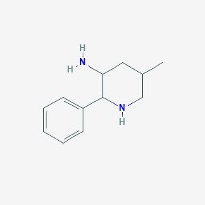 molecular formula C12H18N2 B13276107 5-Methyl-2-phenylpiperidin-3-amine 