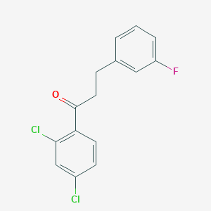 molecular formula C15H11Cl2FO B1327630 2',4'-二氯-3-(3-氟苯基)丙基苯酮 CAS No. 898767-59-4