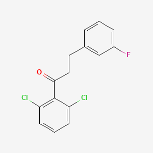 molecular formula C15H11Cl2FO B1327635 2',6'-二氯-3-(3-氟苯基)丙基苯酮 CAS No. 898767-75-4