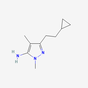 molecular formula C10H17N3 B13276577 3-(2-Cyclopropylethyl)-1,4-dimethyl-1H-pyrazol-5-amine 