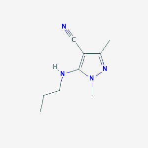 molecular formula C9H14N4 B13276719 1,3-dimethyl-5-(propylamino)-1H-pyrazole-4-carbonitrile 