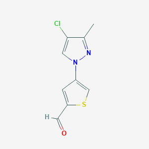 molecular formula C9H7ClN2OS B13277225 4-(4-Chloro-3-methyl-1H-pyrazol-1-YL)thiophene-2-carbaldehyde 