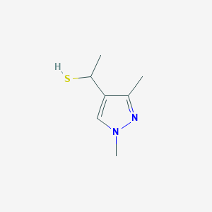 molecular formula C7H12N2S B13277374 1-(1,3-dimethyl-1H-pyrazol-4-yl)ethane-1-thiol 