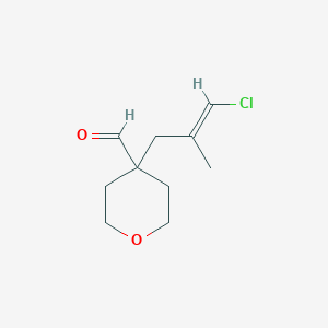 molecular formula C10H15ClO2 B13277410 4-(3-Chloro-2-methylprop-2-en-1-yl)oxane-4-carbaldehyde 