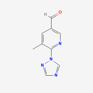 molecular formula C9H8N4O B13277512 5-Methyl-6-(1H-1,2,4-triazol-1-yl)pyridine-3-carbaldehyde 