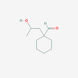 molecular formula C10H18O2 B13277781 1-(2-Hydroxypropyl)cyclohexane-1-carbaldehyde 