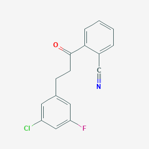 molecular formula C16H11ClFNO B1327779 3-(3-氯-5-氟苯基)-2'-氰基丙基苯酮 CAS No. 898750-22-6