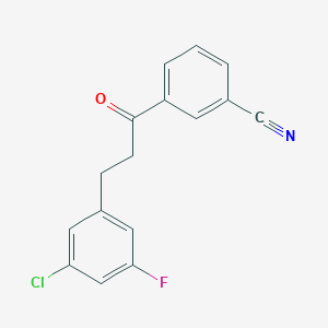 molecular formula C16H11ClFNO B1327780 3-(3-氯-5-氟苯基)-3'-氰基丙酮 CAS No. 898750-25-9