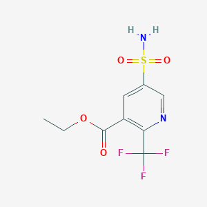 molecular formula C9H9F3N2O4S B13278603 Ethyl 5-sulfamoyl-2-(trifluoromethyl)pyridine-3-carboxylate 