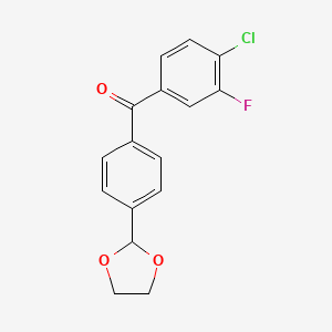 molecular formula C16H12ClFO3 B1327993 4-Chloro-4'-(1,3-dioxolan-2-YL)-3-fluorobenzophenone CAS No. 898760-37-7