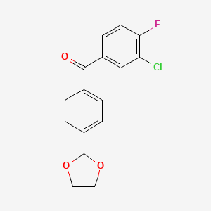 molecular formula C16H12ClFO3 B1327994 3-Chloro-4'-(1,3-dioxolan-2-YL)-4-fluorobenzophenone CAS No. 898760-40-2