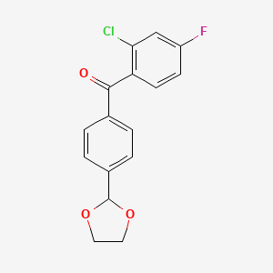 molecular formula C16H12ClFO3 B1328064 2-Chloro-4'-(1,3-dioxolan-2-YL)-4-fluorobenzophénone CAS No. 898760-60-6