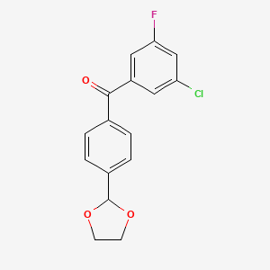 molecular formula C16H12ClFO3 B1328065 3-Chloro-4'-(1,3-dioxolan-2-YL)-5-fluorobenzophenone CAS No. 898760-62-8