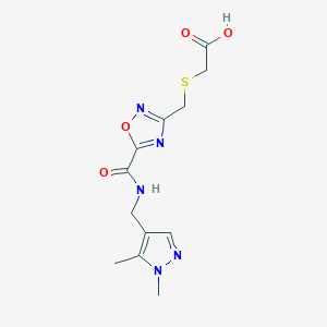 molecular formula C12H15N5O4S B1328112 ({[5-({[(1,5-dimethyl-1H-pyrazol-4-yl)methyl]amino}carbonyl)-1,2,4-oxadiazol-3-yl]methyl}thio)acetic acid CAS No. 1170227-40-3