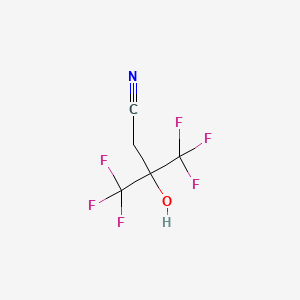 molecular formula C5H3F6NO B13285483 4,4,4-Trifluoro-3-hydroxy-3-(trifluoromethyl)butanenitrile CAS No. 2546-63-6