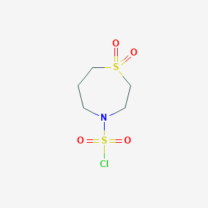 molecular formula C5H10ClNO4S2 B13286114 1,1-Dioxo-1lambda6,4-thiazepane-4-sulfonylchloride 