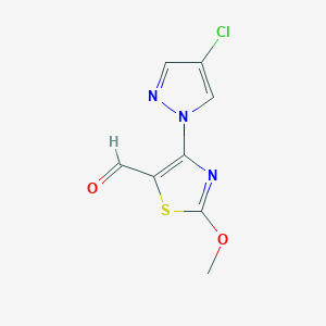 molecular formula C8H6ClN3O2S B13286837 4-(4-Chloro-1H-pyrazol-1-yl)-2-methoxy-1,3-thiazole-5-carbaldehyde 