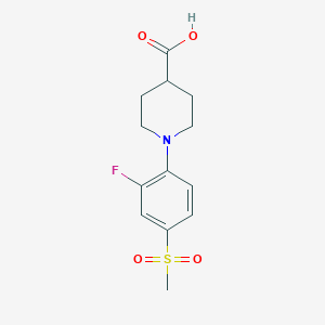 molecular formula C13H16FNO4S B1328686 1-[2-Fluoro-4-(methylsulfonyl)phenyl]piperidine-4-carboxylic acid CAS No. 914637-69-7